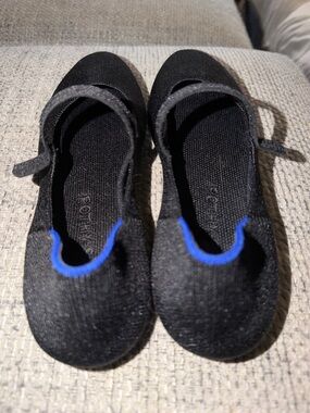 Rothy's Black Mary Jane Flats with Blue Trim